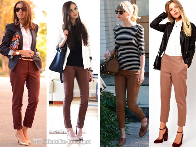 коричневые брюки женские с чем носить
