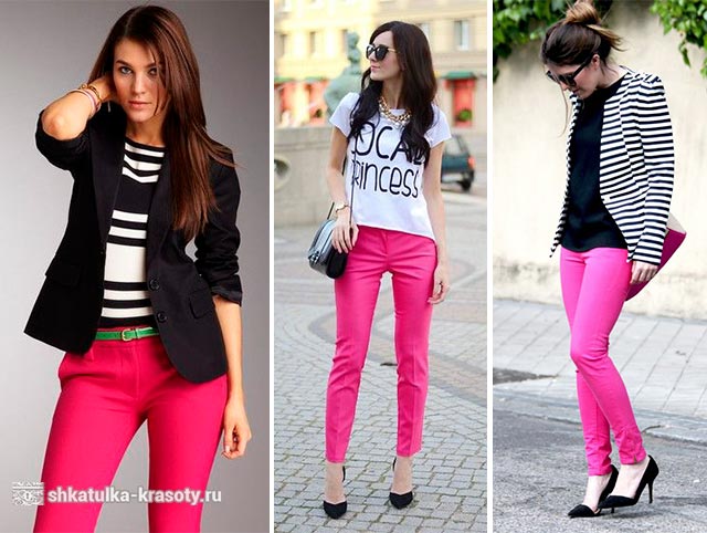 с чем носить розовые джинсы